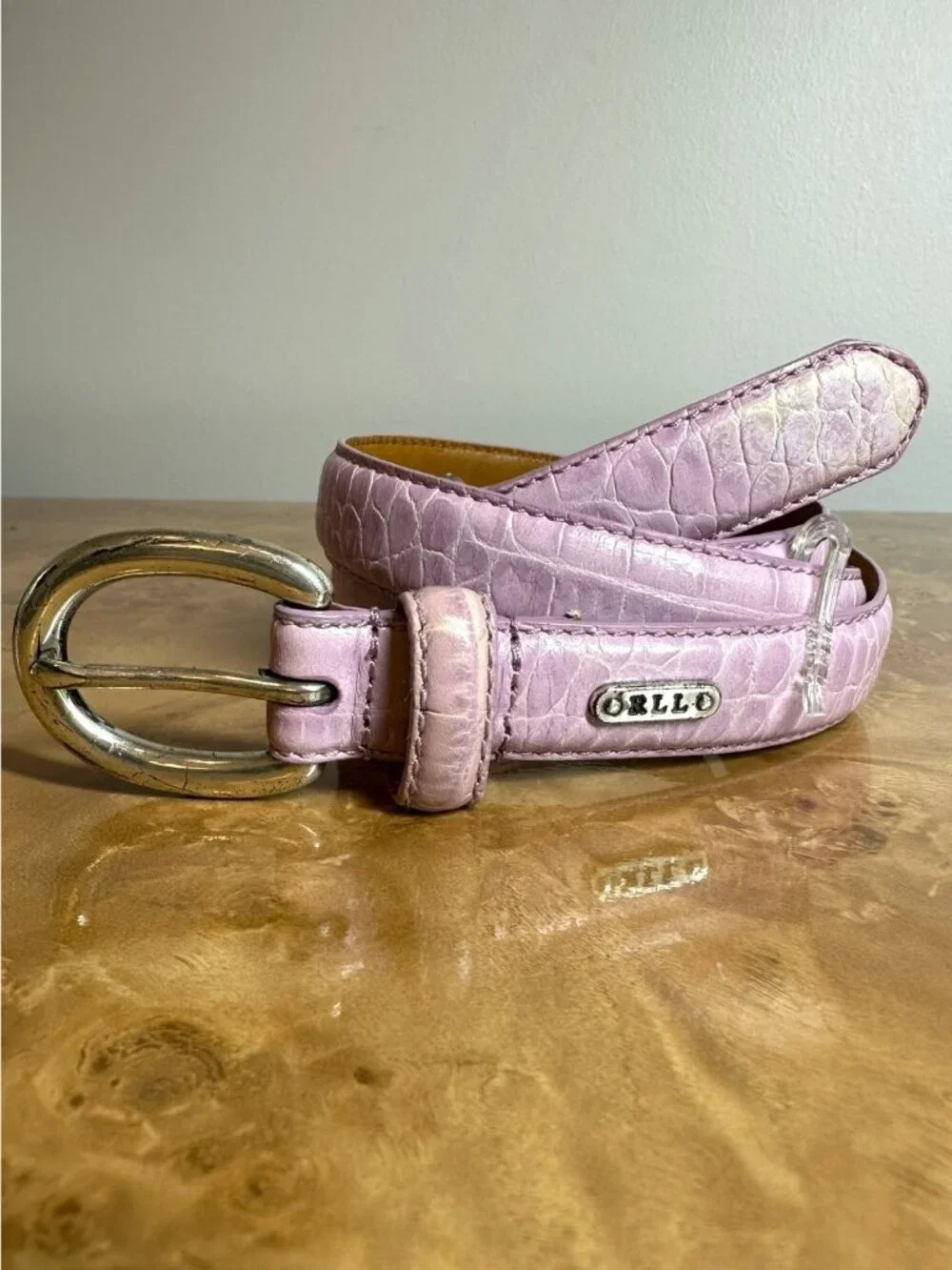 Ralph Lauren Pink Croc Embossed Italian Leather Belt Women's Size M 3/4
